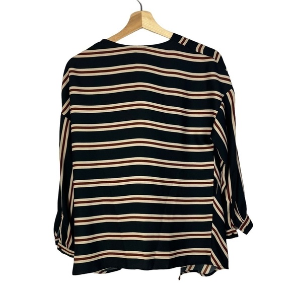 Zara Black & Red Stripe Wrap Around Tie Front Long Sleeve Blouse XS - Picture 2 of 6